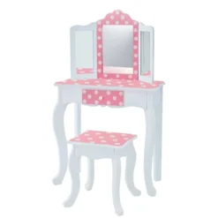 Polka Dot Fashion Prints Vanity Table & Stool Set Pink - Teamson Kids -Children Products Store GUEST d8246866 9307 4f17 bcb6 9751a78f2b41
