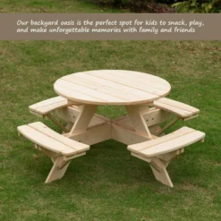 Gardenised Wooden Kids Round Picnic Table Bench, Outdoor Children's Backyard Table, Crafting, Dining, And Playtime Patio Table -Children Products Store GUEST dda32692 b8e6 4bb9 ab0d c93bb3b5efa8