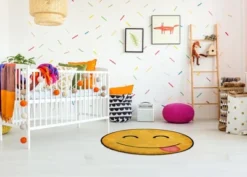 Deerlux Emoji Style Round Funny Smiley Face Kids Area Rug, Hungry Emoji Rug