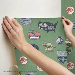 Jurassic World Badges Peel And Stick Wallpaper Green - RoomMates -Children Products Store GUEST e476a520 f4e2 479a 90e6 04a297b30fc8