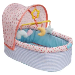 Manhattan Toy Stella Collection Soft Baby Doll Crib With Removable Canopy And Mobile For 12" To 15" Baby Dolls