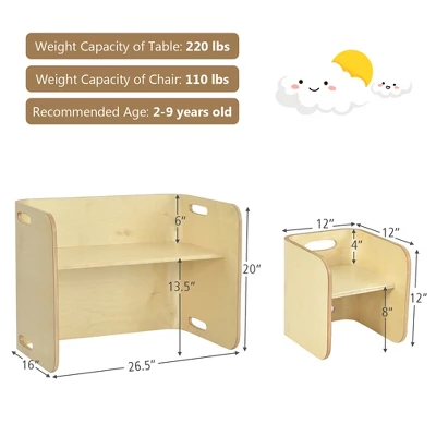 Costway 3 Piece Kids Wooden Table & Chair Set Children Multipurpose Homeschool Furniture 10 Costway 3 Piece Kids Wooden Table & Chair Set Children Multipurpose Homeschool Furniture - Image 8