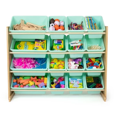 Toy Organizer With 16 Storage Bins Natural/Mint - Humble Crew 4 Toy Organizer With 16 Storage Bins Natural/Mint - Humble Crew - Image 2