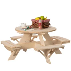 Gardenised Wooden Kids Round Picnic Table Bench, Outdoor Children's Backyard Table, Crafting, Dining, And Playtime Patio Table -Children Products Store GUEST ef3016e9 508a 4666 9467 8570b1a4d274