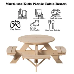 Gardenised Wooden Kids Round Picnic Table Bench, Outdoor Children's Backyard Table, Crafting, Dining, And Playtime Patio Table -Children Products Store GUEST f2d84057 fc67 41fa b7fb 791f182f520b