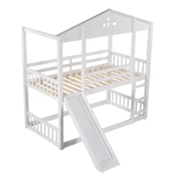 Twin Over Twin House Shaped Bunk Bed With Convertible Slide And Ladder-ModernLuxe -Children Products Store GUEST f4592e1a 2b8b 4126 a0b0 d8753907c98a