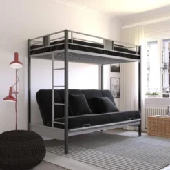 Twin Over Futon Maxence Metal Bunk Bed Silver/Black - Room & Joy -Children Products Store GUEST fab434ac 1369 495c 8756 9658fb0c7c60