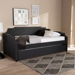 Twin Ally Fabric Upholstered Sofa Daybed With Roll Out Trundle Guest Bed Dark Gray - Baxton Studio 15 Twin Ally Fabric Upholstered Sofa Daybed With Roll Out Trundle Guest Bed Dark Gray - Baxton Studio -Children Products Store GUEST fe08012f 2bf6 491f a494 de78d820116f